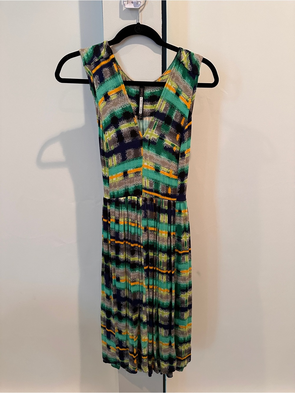 Tracy Reese Sleeveless V-Neck Green Patterned Women's Dress